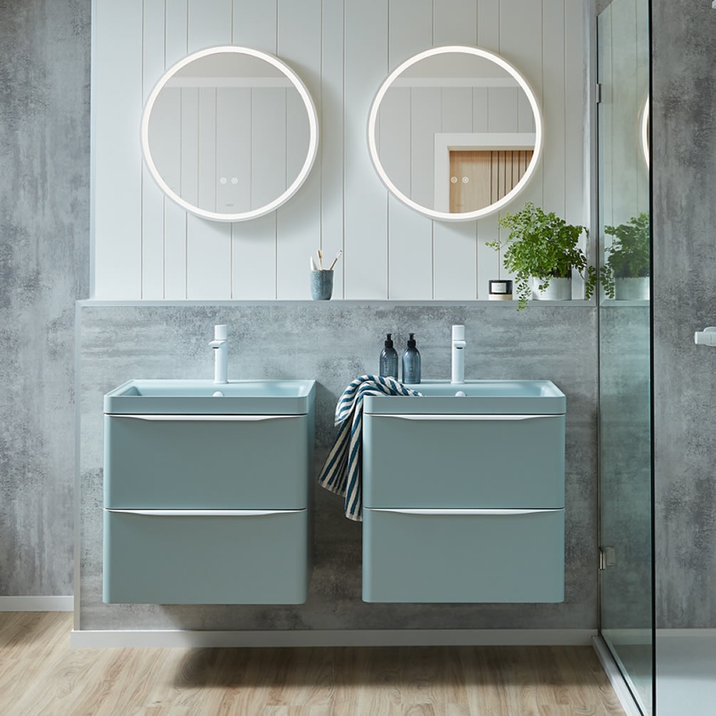 Vado Cameo 600mm Cove Blue Wall Hung 2 Drawer Vanity Unit & Cove Blue Basin